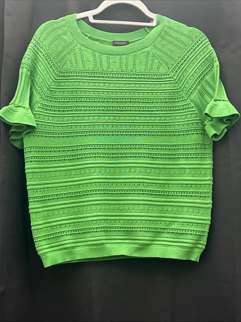Ann Taylor Lime Green Short-Sleeve Textured Crew Sweater